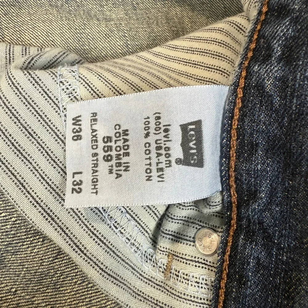 Levis 559 Relaxed Straight Jeans Mens 36x32 Blue Vintage Dark Wash Denim Cotton